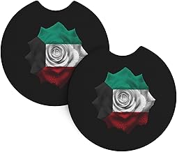 Flowers Kuwait Kuwaitis Flag Car Coasters,2 General Purpose Non-Slip Cup Holder Coasters Neoprene Coasters Waterproof and Odor-Free, Automotive Interior Accessories, Men and Women