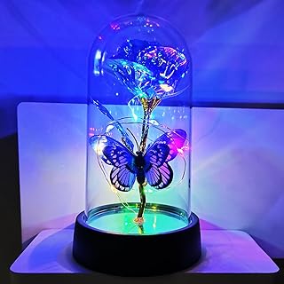 Forever Rose for Women Mom Wife,Mothers Day Forever Rose Gift Ideas,Galaxy Rose Flower Light Up in Glass Dome, Eternal Roses Birthday Butterfly Gifts for Women