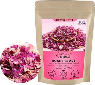 FullChea - Dried Rose Petals - 1oz/29g - Edible Flowers Real Rose Petals - Non-GMO - Caffeine-free - Use in Tea, Baking, Crafting