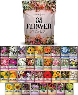 Gardeners Basics, Flower Seeds Packets for Planting 35 Individual Varieties Perennial, Annual, Wildflower Seeds for Planting Outdoors for Bees and Butterflies - Semillas de Flores Hermosas