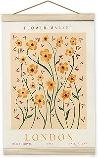 Giosve London Flower Market Framed Decor, 12x16 Inch, Orange Floral Poster, Botanical Prints, Flower Prints Wooden Frames Poster Hanging Wall Art for Girls Dorm Decor