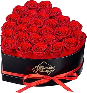 GLAMOUR BOUTIQUE 27 Flower Forever Heart Shape Box - Preserved Roses Gift for Her, Preserved Flowers, Red