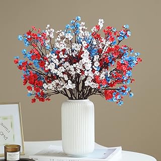 Hananona 10 Pcs 4th of July Flowers Artificial Babys Breath Fake Silk Patriotic Flowers for Independence Day Home Decor Floral Arrangement Table Centerpieces (10, Mix)