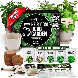 HOME GROWN Indoor Herb Garden Starter Kit – Complete 5 Herb Grow Kit with Basil, Cilantro, Mint, Parsley & Thyme – for Gardeners, Unique Christmas Gardening Gift for Mom, Women & Men