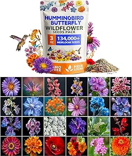 HOME GROWN Premium Wildflower Seeds Bulk - 134,000+ Non-GMO USA Native Seeds for Planting Outdoors - 23 Varieties Wild Flower Mix for Butterfly Garden, Perennial & Annual Flowers (3oz)