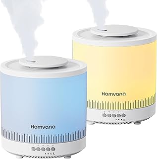 Homvana Small Humidifiers for Bedroom - 2 Packs 1.5L Cool Mist Top Fill Humidifier for Baby Nursery, Essential Oil Diffuser, 3 in 1 for Home Plants Offices and Grow Tents, 7 Color Lights, Ultrasonic
