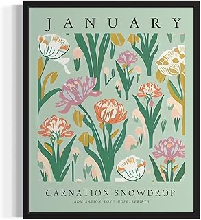 January, Carnation Snowdrop Flower Month Art Print Poster, Birth Month Wall art Decor, Birthday gift for Her, Bestfriends for Bedroom Bathroom Decor 73 (January, Carnation Snowdrop, 8 x 10 inches, Unframed)