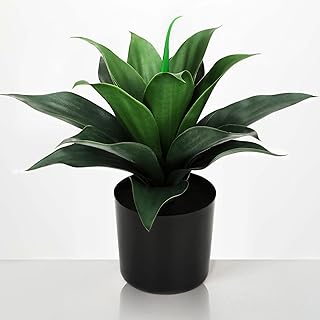 JUSTOYOU 14" Large Artificial Succulent Faux Agave Plant in Pot, Fake Potted Desk Plant Realistic Greenery Artificial Plants for Indoor Office Home Decor Bathroom Kitchen Shelf (Dark Green)