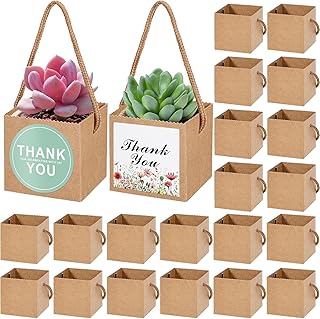 KesaPlan 50 PCS Succulent Wrap Bags with 100 PCS Thank You Stickers, Small Kraft Paper Succulent Gift Box for 2.36 Inch Pots, Wedding Party Favors for Guests Mini Succulent Pots Box for Baby Shower
