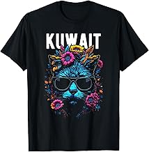 Kuwait Cat Wearing Sunglasses and Flowers Design T-Shirt