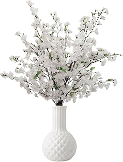 Larskilk White Cherry Blossom Branches – Set of 3, 36-Inch Real Touch Artificial Flowers – Faux Floral Stems for Vases, Wedding Décor, Events & Home Arrangements – Japan’s National Flower