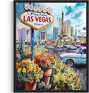 Las Vegas Flower Market Poster Art print, City Skyline Background, Floral Decor for Bedroom, Bathroom Artwork 38 (Las Vegas, 8 x 10 inches, Unframed)
