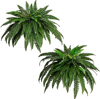 Nearly Natural 48-in Artificial Boston Fern, Set of 2, Large Hanging Fake Plant Wall Decor with 67 Fronds, Faux Fern Vines that Look Real for Home and Office Decor