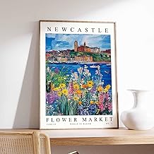 Newcastle Flower Market Poster Print - English Floral Botanical Wall Art Decor UK Travel Scene