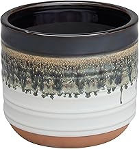 Nikolaos Black Ceramic Planters – Set of 3 (8" Diameter) – Multi-Layer Glazed Pots with Drainage & Plugs – Indoor & Outdoor Decorative Planter Pots