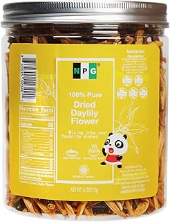 NPG Premium Dried Lily Flowers Buds Unsulfured, Dried Lilium Fowers Bulk Chinese Food Cooking, Golden Needles Dried Day Lilies for Hot & Sour Soup, Moo Shu Pork, and Buddha's Delight, 4 Ounces