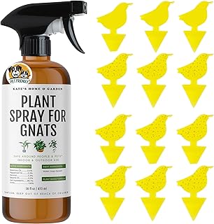 Plant Spray for Insects & Getting Rid of Gnats with 12 Sticky Traps. Fungus Gnat Killer & Bug Spray for Indoor Plants (16oz, Peppermint, Pet Safe, Non Toxic)