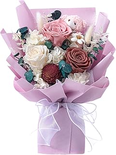 Polylove Forever Flower Bouquet Flowers for Delivery Prime Preserved Roses with Bear Gift Box for Wife Women Mother Day Anniversary Birthday (Purple)
