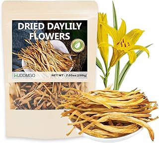 Premium Dried Lily Flowers, 200g/7.05oz Golden Needles Dried Day Lilies, Unsulfured Huang Hua Cai Flower Bubs, for Cooking Hot & Sour Soup Cold Salad Creamy Soup Pizza Topping