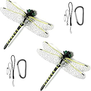Realistic Dragonfly Clips 2Pcs, Lifelike Fake Dragonflies Decoy Natural Way to Keep Bugs Away Outdoor, Clip to Hat Backpack Tent Outdoor Gear for Hiking Gardening Camping, PVC Material