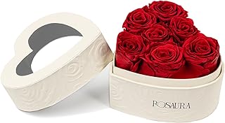 Rosaura Heart-Shaped Preserved Roses Gift Box - Real Forever Flowers for Birthday, Valentine's & Mother's Day (red, 7 roses)