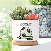 Set of 3 Small Pot for Flowers Kuwait City Souvenir Succulent Pot for Outdoor Kuwait Flag with Vintage Soccer Ceramic Planter with Drainage Holes Birthday Gift to Women