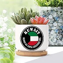 Set of 3 Small Pot for Flowers Kuwait World Traveler Succulent Pot Kuwait The Greatest Place on Earth Ceramic Plant Pot with Drainage and Bamboo Tray Birthday Gift to Friends