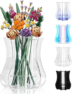 Vase for Lego Flowers Bouquet, Acrylic Display Holder Compatible with Lego Botanical Collections Roses Sunflowers, for Lego Flower Building Set Lovers, Crystal Clear