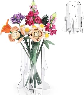 Vase for Lego Flowers Holder - Acrylic Display Stand for Lego Roses Sunflower Tulips Lotus Orchid, Vase for Lego Flower Bouquet Building Set, Gift for Lego Botanical Collection Lover, Clear