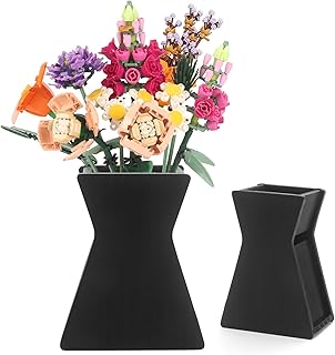Vase for Lego Flowers,Display Stand Compatible with Lego Flower Bouquet Building Set,Botanical Collection,Roses,Tulips,Sunflowers - Stable Inverted Triangle Design for Home Decor Gift (Black)