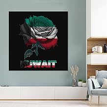 Vintage Kuwait Kuwaiti Flag Rose Flower Canvas Wall Art Prints Artwork Framed Painting Poster 16x16 inch Retro Picture Decorations for Home Kitchen Office Bedroom Living Room Bathroom Decor