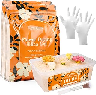 VOISEN Silica Gel Flower Drying, 10LBS Silica Gel for Drying Flowers,Color Indicating Flower Preservation Kit Contains Flowers Desiccant, Brush, Gloves, Plastic Box