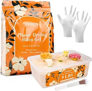 VOISEN Silica Gel Flower Drying,5LBS Flower Drying Silica Gel Crystals,Color Indicating Flower Preservation Kit Contains Flowers Desiccant, Brush, Gloves, Plastic Box