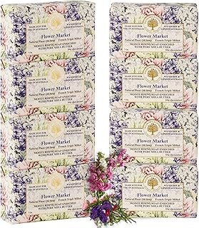 Wavertree & London Flower Market Scented Natural Soap (8 Bars), 7oz Moisturizing French Triple Milled Soap Bars enriched with shea butter - Pure Plant Oil Bath & Body Bars for All Skin Types