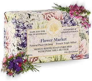 Wavetree & London Flower Market Scented Natural Soap Bar, 7oz Moisturizing French Triple Milled Soap Bar for Women & Men Enriched with Organic Shea Butter, Pure Bath & Body Soap (1 Bar)