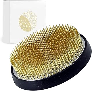 Wazakura Ikebana Kenzan Japanese Flower Holder, Made in Japan, Floral Arranging Pin Frog, Round - 3-1/4"(80mm) Brass