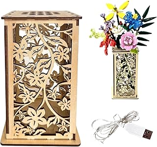 Wooden Carved Lego Flower Vase with Hollow Design -Artistic Display Stand for Lego Flowers, Perfect Vase for Lego Bouquet, Ideal Gift for Flower Lovers