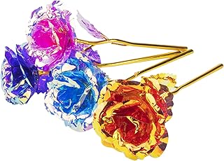 Wowagoga 12 Pcs 24K Galaxy Rose Artificial Flowers, 4 Colors Forever Rose Gifts for Women Girls Mom Wife Daughters Sister Mothers Day Valentine's Day Birthday Wedding Decoration