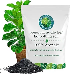 100% Organic Fiddle Leaf Fig Soil – Optimally-Draining Potting Mix for Healthy Roots, Fewer Brown Spots & Faster Growth | Enriched with Biochar & Bark | Made in USA | Large 7.5L Bag