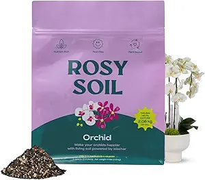 Rosy Soil Orchid Soil Potting Mix - Superior Aeration & Drainage for Orchids - Peat-Free, Microbially Active Biochar Powered Soil for Orchid Plants - Ideal for Indoor Gardening - 4 Quarts