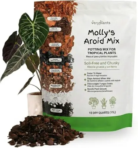 Molly's Aroid Mix - Premium Soilless Potting Mix for Houseplants - Fast Draining, Chunky & Easier to Water vs. Soil for Indoor Plants - with Bark, Coco Chips, Worm Castings, Mycorrhizae 5 Dry Quarts
