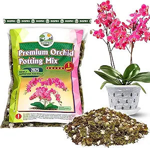[Upgraded] DUSPRO Orchid Potting Mix for Repotting with Forest Moss, Pine Bark, Perlite & Pumice, Orchid Bark Potting Mix, Orchid Repotting Soil, Drainage Indoor Potting, Orchid Pot Not Included,1 QRT