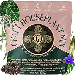 Craft Organic Houseplant Potting Mix, Elite House Plant Soil, Chunky, Well Draining Potting Soil for All Indoor Plants, Tropical Plants & Flowers, Sustainable & Peat Free, Less Prone to Gnats, 2QT