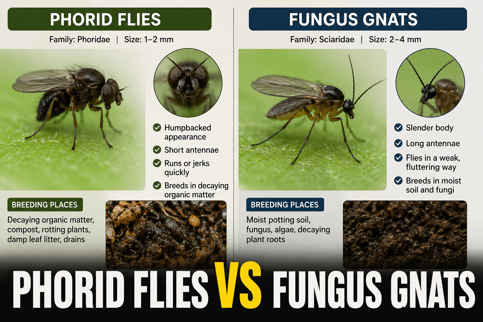 Phorid Flies vs Fungus Gnats
