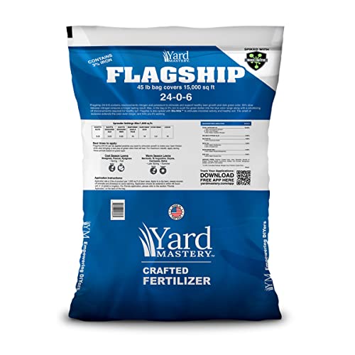 Yard Mastery 24-0-6 Flagship Granular Lawn Fertilizer with 3% Iron, Bio-Nite™, 45 lb Bag Covers 15,000 sq ft, 6% Potassium, Micronutrients and 24% Slow Release Nitrogen Grass Fertilizer for Lawn Care