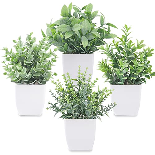 Der Rose 4 Pack 7" Mini Fake Plants, Artificial Plants for Bathroom Decor