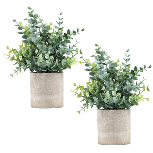 Coferset 2 Pack Small Fake Plants Eucalyptus Potted,Sage Green