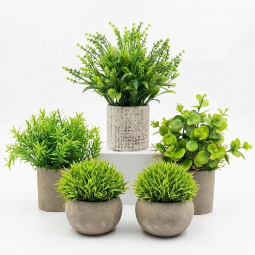AUUGUU Small Artificial Potted Plants for Desk Decor, Mini Fake Plants for Bathroom, Office Desk Decor, Shelf Home Decor, Realistic Faux Greenery Indoor