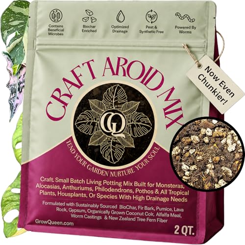 Craft Aroid Potting Mix- Elite Organic Alocasia, Philodendron, Monstera Soil Mix, Chunky, Well Draining Potting Soil for Indoor Plants, All Tropical Plants & Houseplants, Perlite & Peat Free 2QT