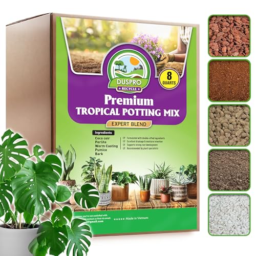 DUSPRO Pre-Mixed 5in1 Tropical Potting Mix, Drainage & Root Airflow, 8QT